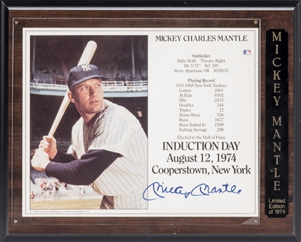 Mickey Mantle Autographed Photograph Plaque Display (PSA/DNA)
